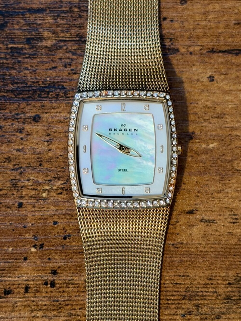 Skagen Denmark Women's Quartz Mother of Pearl Dial Crystal Bezel 384SGG 27mm